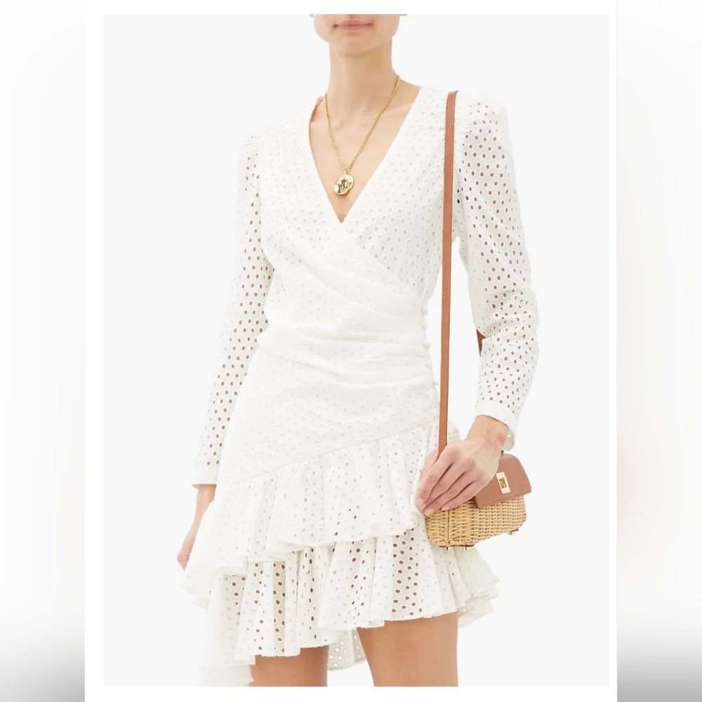 Rhode Lola Ruffled Broderie-Anglaise Elegant White Eyelet Cotton Wrap Dress